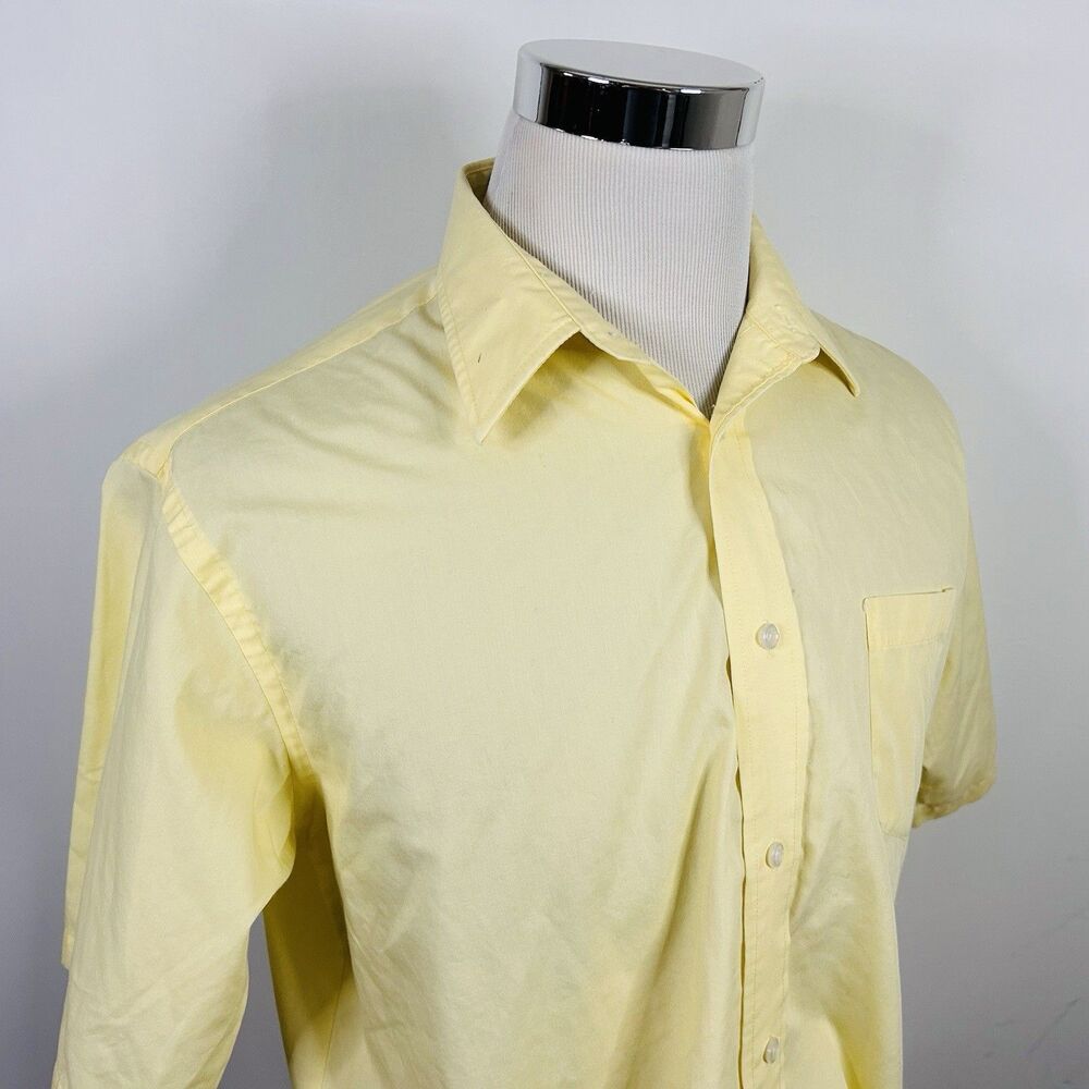 RBM Collection 16 Broadcloth Short Sleeve Dress Shirt Yellow Cotton Blend